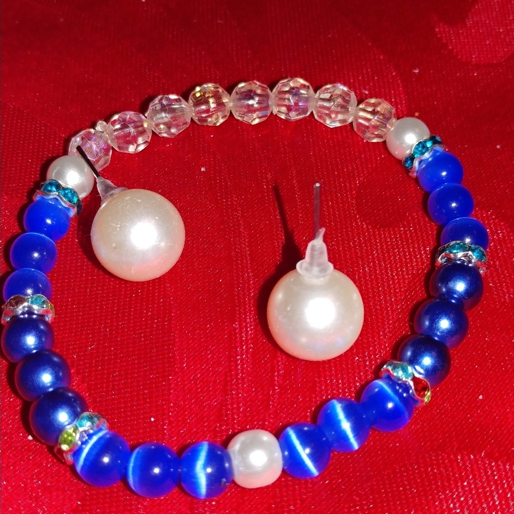 🆕blue tiger eye and pearls..be3